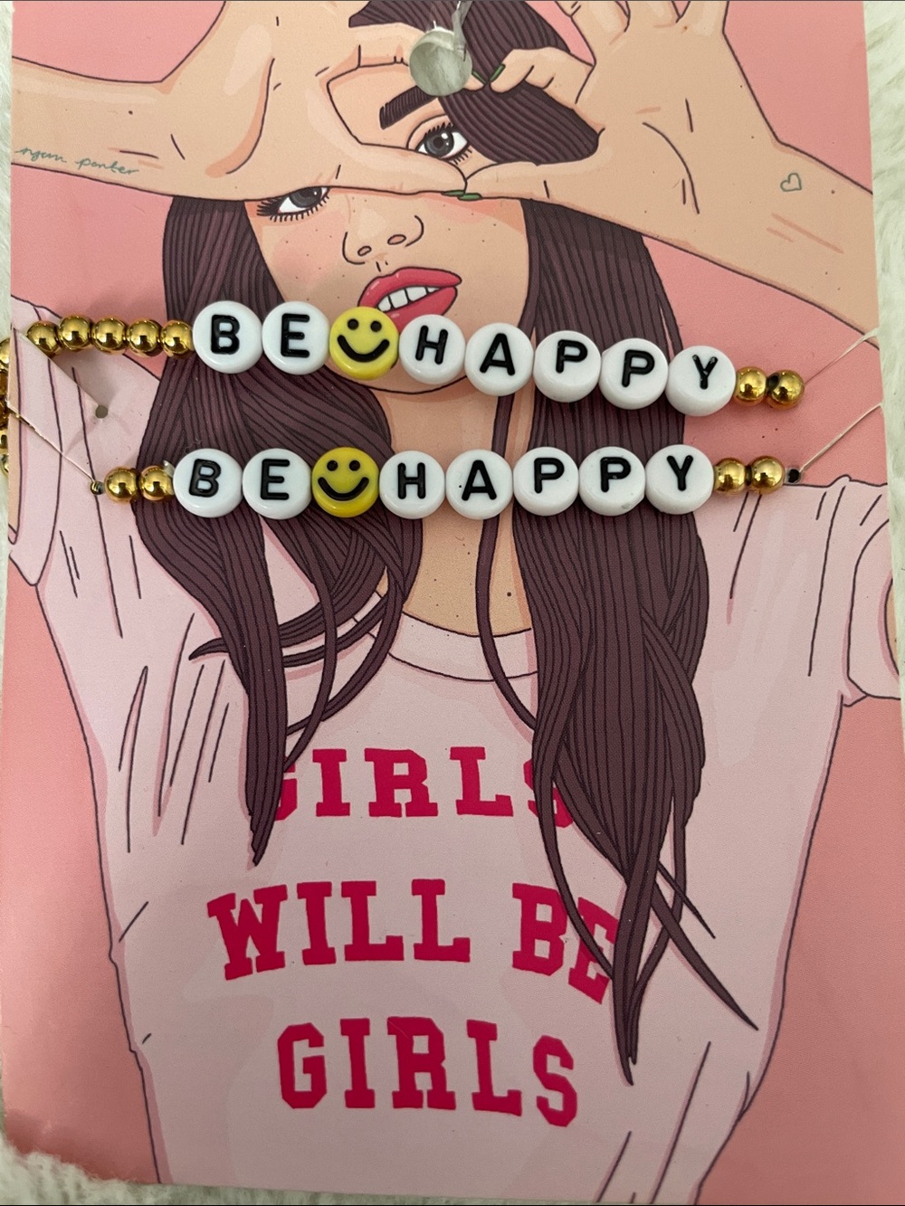 Be Happy Smile Letter Bracelet - White, Yellow & Gold